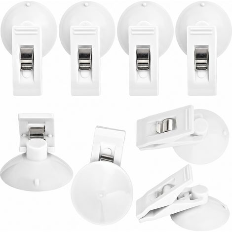 8 Pièces, Couleur Blanche, Pinces à Ventouses Rondes, Support Métallique Polyvalent pour Rideau de Douche, en Acier Inoxydable, Résistant, Multifonction, pour Cuisine, Extérieur (1/5)