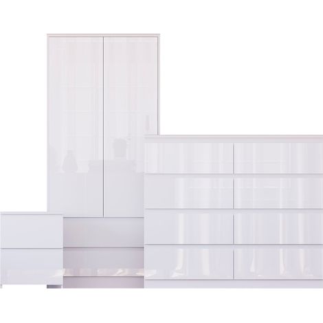 Glinton 3 Piece Bedroom Set (2 Drw Bedside, 8 Drw Chest, 2 Door 2 Drw Wardrobe), White (100% FSC) (1/4)