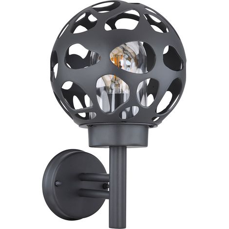 Lampada da parete a sfera da esterno sfera luminosa 20 cm applique da esterno in acciaio inox tonda, foro design alluminio antracite, 1x E27, H 32,7 cm