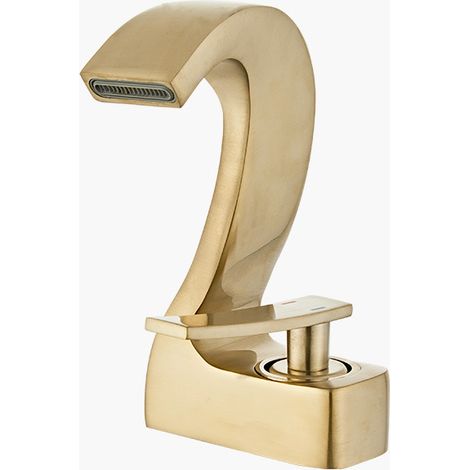 Modern Swan Falls Hot and Cold Sink Faucet with Hose, All Copper, Brushed Gold (1/5)