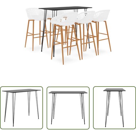 The Living Store 7-tlg. Bar-Set Schwarz und Weiß - Bar Set - Bartisch - Barhocker - Küchenstuhl - Wohnzimmer Dekoration (1/5)