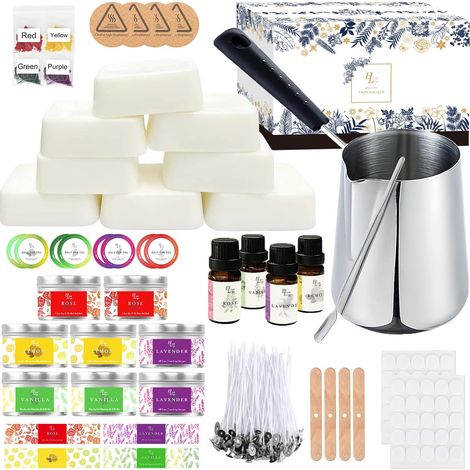 Kit de Fabrication de Bougies, Cire de Soja pour Bougies Naturelle,Kit De Bougies Parfumées,Fabrication de Bougies Maison,Pot de Fusion,Huiles Parfumées,Boîtes à Bougies,Mèches,Cire Colorante (1/5)