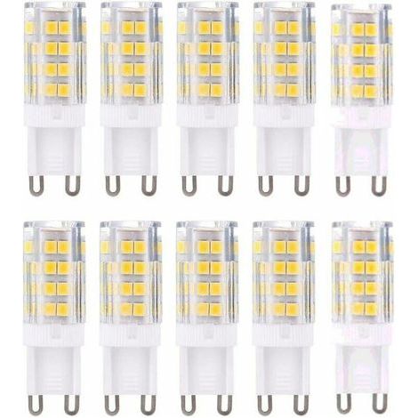 Lot de 10 ampoules LED G9, blanc chaud 3000 K 5 W équivalent à des ampoules halogènes 40 W 420 lumens non dimmables.