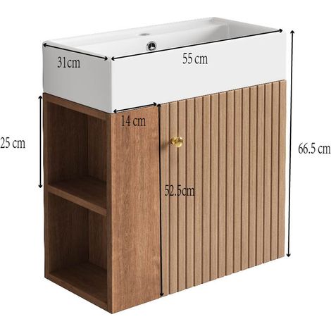 Mobilier de salle de bains : lavabo avec meuble sous-vasque 55 cm, meuble sous-vasque, meuble sous-vasque suspendu blanc, petit mobilier de salle de bains d’invités (1/5)