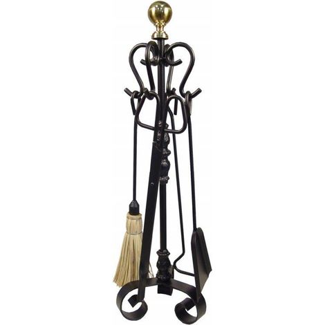 FPLUS juego chimenea 4 pzas.10031 , Juego de 4 piezas de 70 cms. de alto bola dorada
