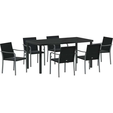 Maison Exclusive - Set da Pranzo per Giardino 7 pcs Nero e Grigio Rattan in PE
