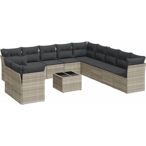 Maison Exclusive - Set Divano Giardino 12 pz con Cuscini Grigio Chiaro Polyrattan (1/3)