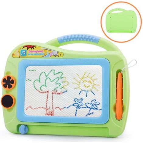 Ardoise Magique - Tableau Dessin Magnétique Enfants - 17.5 x 11.7 cm - Avec 2 Tampons Aimantés - Vert (1/4)