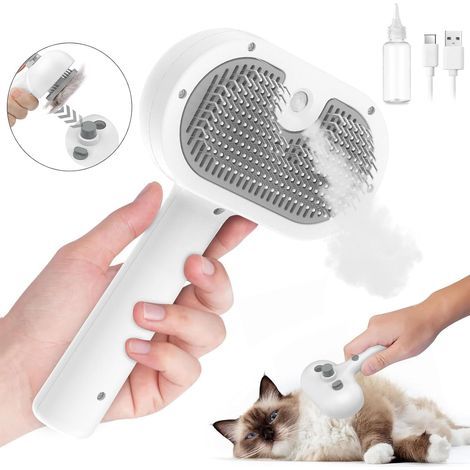 Brosse vapeur pour chat et chien, 3 En 1 Peigne De Massage En Spray Rechargeable, Avec Réservoir D'eau, pour Poils Long et Court (1/4)