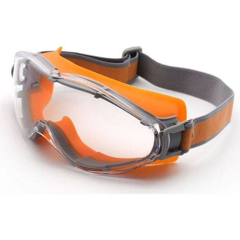 Lunettes de sécurité en caoutchouc orange, lunettes antibuée double face, lunettes de protection du travail entièrement fermées et étanches à la poussière lunettes de laboratoire chimique antichocs (1/4)