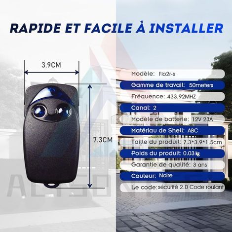 2 x télécommande de porte de garage électrique Flo2r-s 433,92 MHz à 2 boutons, compatible avec la télécommande de porte de garage Nice Remote (1/3)
