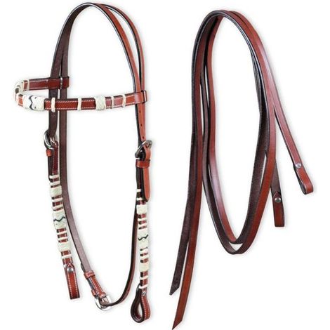 Marron - Bridon western en cuir lisse avec rênes modèle Laredo