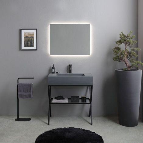 Mueble De Baño De Suelo 80Cm Con Lavabo Gris Y Espejo Led Manchester (1/5)