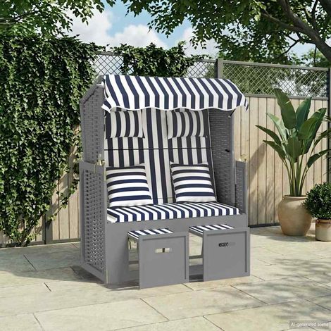 vidaXL Silla Strandkorb con cojines ratán sintético madera azul blanco (1/5)