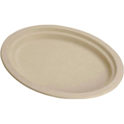 Assiette jetable ovale Nature 26x19 cm en cellulose - 50 pièces - Ecobioshopping (1/3)