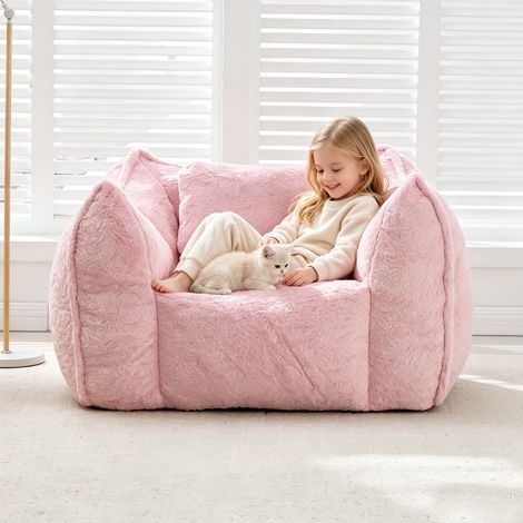 Canapé Pouf géant avec coussin – Fausse fourrure ultra douce – Mousse haute densité – Design ergonomique – Sans montage – 123×97×73 cm – Rose (1/5)