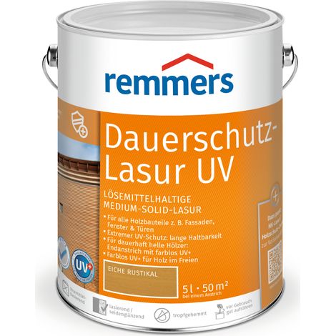 Remmers Dauerschutz-Lasur UV eiche rustikal, 5 Liter, Holz UV-Schutz für außen, auch für helle Farbtöne und farblos UV+, blockfest, wetterbeständig