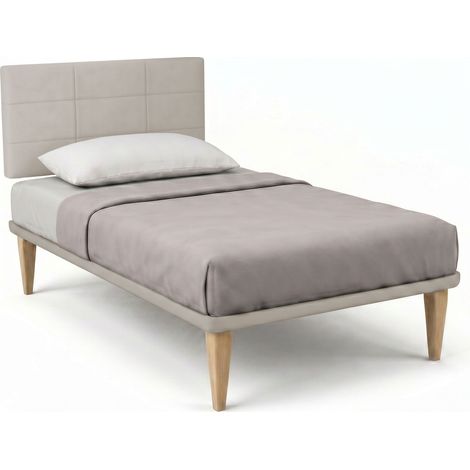 Letto 1 Piazza e Mezza con Rete Rivestita 120x190 cm Similpelle Tortora Tessis Testata Square (1/5)