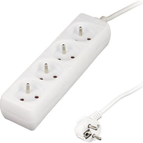 Bloc Multiprises - 4 Prises 2P+T 16A - Câble HO5VV-F 3x1 mm² Longueur 1 m - Blanc - Norme NF (1/2)