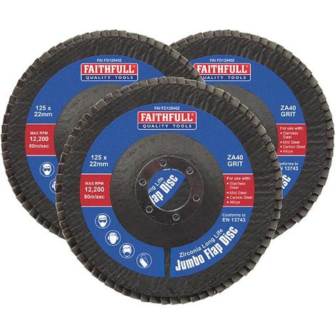 Faithfull Zirconia Abrasive Jumbo Flap Discs 125mm 40 Grit (1/3)
