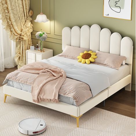 letto matrimoniale imbottito 140x200 velluto beige OKMYHOME (1/5)