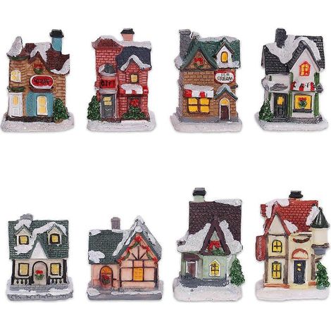 Beleuchtetes Weihnachtsdorf-Set, beleuchtetes Weihnachtshaus, Weihnachtsfiguren, mehrfarbige Lampe. Geeignet für den Innenbereich, Miniatur-Weihnachtsdekoration, verschneites Haus. (1/5)