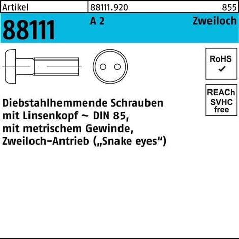 Vis R 88111 antivol Liko/à deux trous M6x 12 A 2 100 pièces