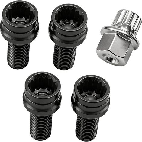 4 Boulons de Roue Antivol M14 x 1.5 mm en Acier Allié Noir, Écrou Antivol Haute Résistance avec Clé de Sécurité pour Protection Jantes, Compatible Voitures Européennes (1/5)