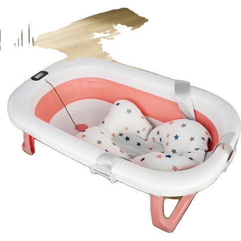 Bañera para bebé, diseño plegable, sensor de temperatura, rosa. (1/2)