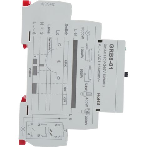 Relais de commande d'éclairage avec temporisation et protection contre les surcharges GRB8-01 CA 110-240 V (1/5)