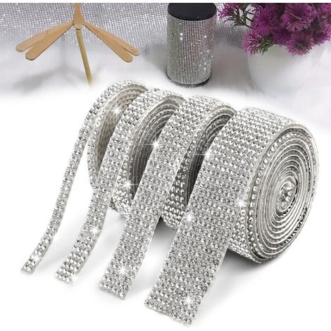 4 weiße Rollen selbstklebendes Kristall-Strass-Diamant-Band, Glitzeraufkleber für Kunst und Handwerk