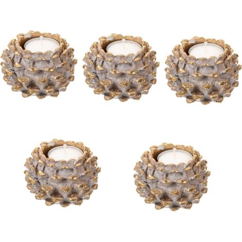 5 Pièces Porte Bougie Résine Vintage Forme de Pomme de Pin Décoration de Table pour Noël et Maîtresse pour Mariage et Maison (1/5)