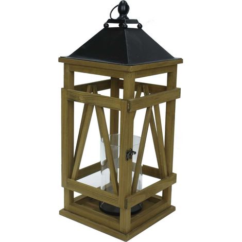 Quadratische Laterne aus anthrazitfarbenem Naturholz und Metall cm24x24h61