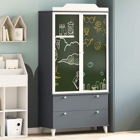 vidaXL Armadio con Lavagna ROROS Grigio e Bianco 90 x 45 x 180 cm (1/5)
