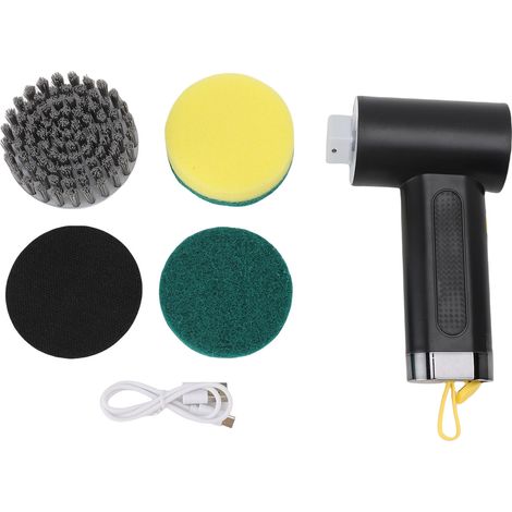 Brosse nettoyage rotative électrique 2 vitesses sans fil – Nettoyeur douche avec 3 têtes remplaçables salle bain cuisine carrelage fenêtre sol noir, nettoyage (1/5)