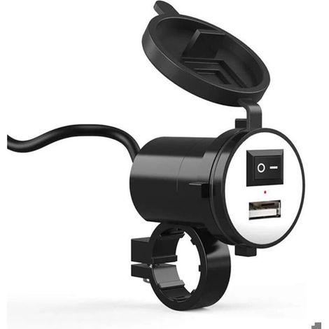 Chargeur USB étanche pour moto - PZCC - Étanche et anti-poussière - Charge rapide 5V/2.1A - Support de guidon universel (1/4)