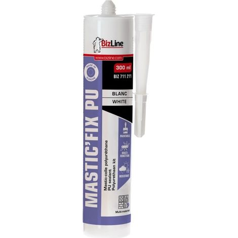 mastic colle polyuréthane - blanc - cartouche 300 ml - bizline 711211