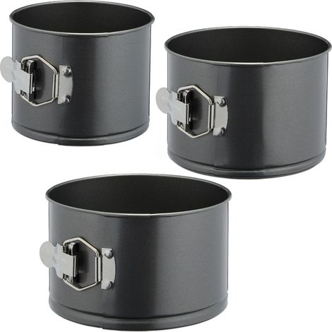 Relaxdays Springform Cake Tin, Set of 3, Ø 14/16/18 cm, Round, Non-stick, Baking Pan, Cake Form, Steel, Anthracite