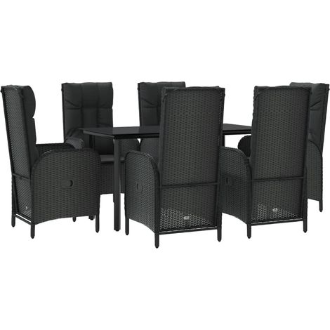 Set da Pranzo da Giardino 7 pz Nero con Cuscini in Polyrattan vidaXL (1/4)