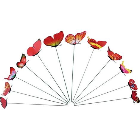 Lot de 12 tuteurs papillon pour jardin et pots de fleurs, rouges (1/5)