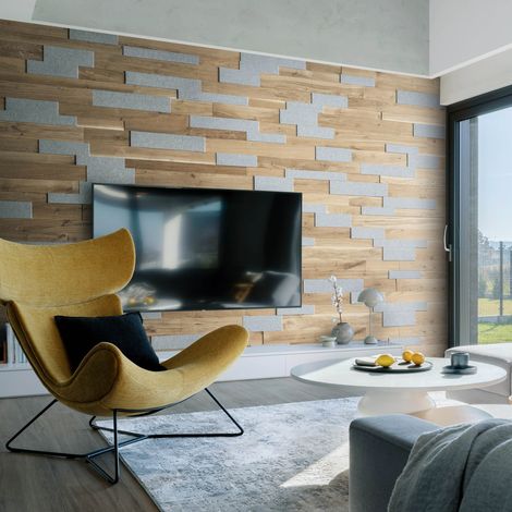 Panneau Mural Acoustique Chêne Massif OZO Platinum 3D - Bois 4/7mm + Feutre Polyester 9mm - 24 Panneaux - 1m² - Design Relief