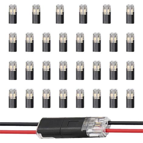 30 pezzi di connettori a 2 pin per giunzione rapida dei cavi, connettori automatici impermeabili, per cavi AWG 18-22, conformi a UL-94-V0, per veicoli, LED e altri dispositivi elettrici (1/4)