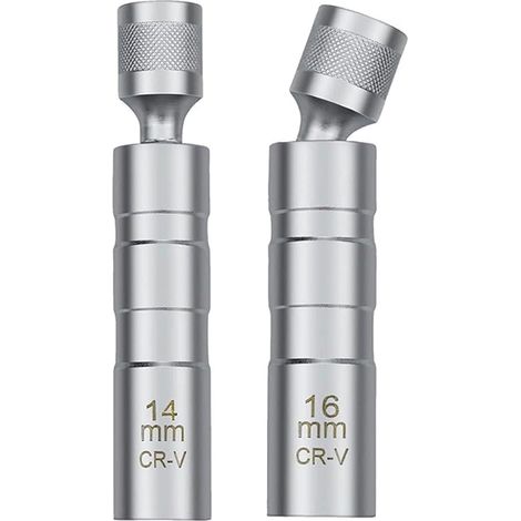 2 Pièces Clé à Bougie Magnétique Universelle, Douille Extracteur Bougie Longue 16mm/14mm, Clé Flexible 3/8" - 10mm, Chromée Vanadium, Outil de Réparation Automobile Compatible Véhicules (1/5)