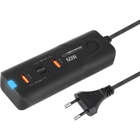 Esperanza Cargador Rapido 60W 2X Usb-C Pd 30W / 2X Usb-A Qc 3.0 18W