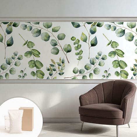 Tapete Vliestapete mit Kleber - trendige Wanddeko - elegant Fototapete für Wohnzimmer - Schlafzimmer Grüne Blätter 250x104 cm (1/5)