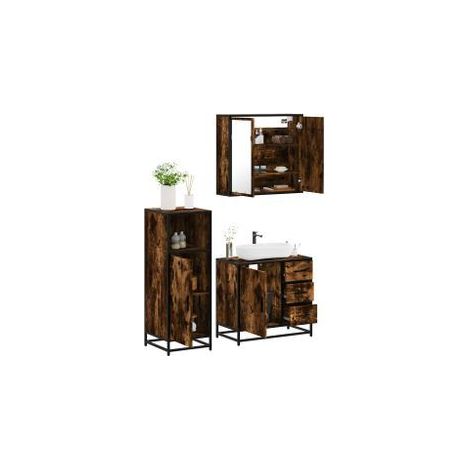 Ensemble de meubles de salle de bain 3 pcs Chêne fumé (1/5)