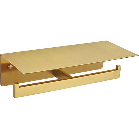 Doppellagiger Toilettenpapierhalter aus gebürstetem Gold mit Ablagefach, robuster Toilettenpapierhalter aus Edelstahl 304 mit Stauraum, gewerblicher, wandmontierter Rollenspender.