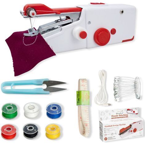 Tragbare Maschine, elektrische Mini-Maschine für Erwachsene, schnelle Couture, ideal für Kleidungsstücke, Textilien, Häuser, Reisen und Basteln. (1/4)