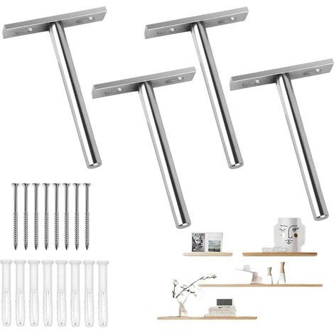 Support Etagere Invisible, Fixation Invisible pour Étagère Mural en Bois, Supports en Métal pour Étagère Flottante, Etagere Murale Fixation Invisible avec Vis de Montage pour bricolage(100MM, 4PCS) (1/4)