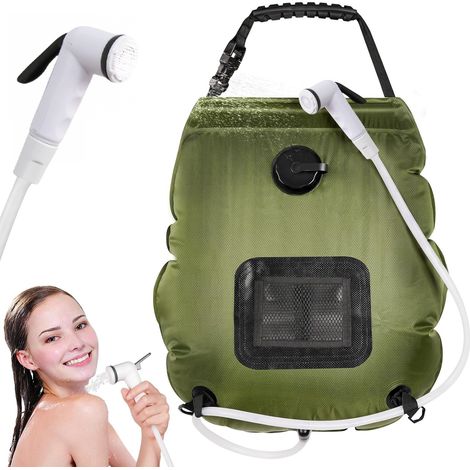 Bolsa de ducha solar de 20 litros (5 galones), ideal para acampar, con grifo telescópico ligero y manguera desmontable para usar con una sola mano. Perfecta para acampar, bañarse en la playa, hacer se